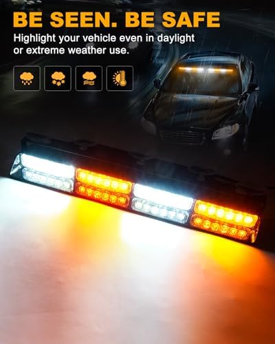 HLauto 2x16.8 inch Dash Strobe Lights, 48 LED Visor Light Bars