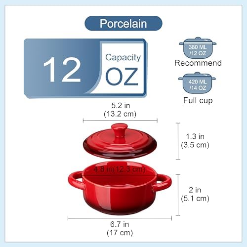 LOVECASA Mini Cocotte Set,12 OZ Small Casserole Dishes with Lids, Soup Bowls With Handles