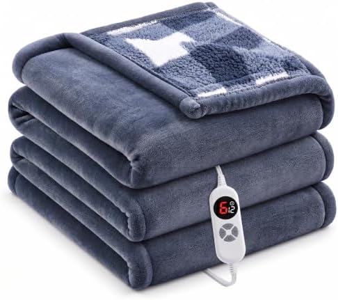 Heated Blanket Twin 62x84, Flannel & Sherpa, 6 Heat Levels 1-12H Timer