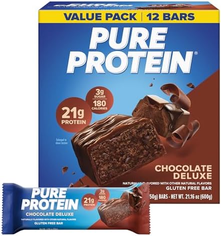 Pure Protein Chocolate Deluxe Protein Bars, 21g Protein, Gluten Free, 12 Ct