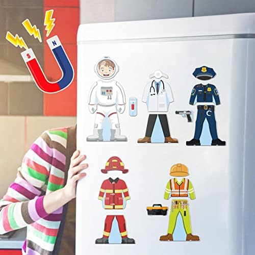 Wooden Magnetic Dress up Dolls Pretend Play Set 40+ Pcs Occupations Community Helpers