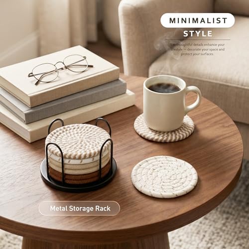 Lazebox Coasters Set of 8 for Drinks, 4 Inch Large Coasters for Coffee Table
