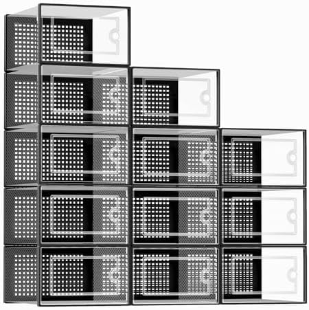 Kuject X-Large Shoe Storage Boxes 12 Pack, Clear Stackable Shoe Organizer