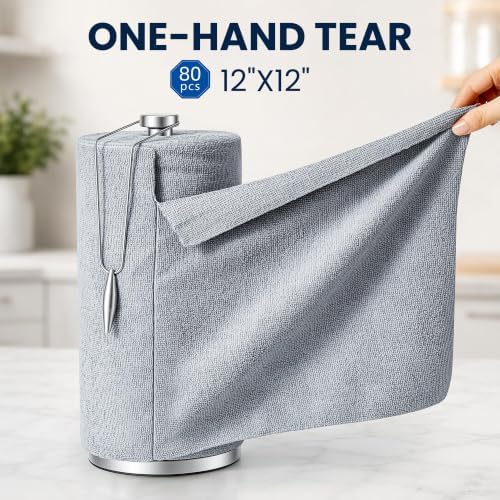 Veco Microfiber Cleaning Cloth Roll 80 PCS Gray, 12" x 12"