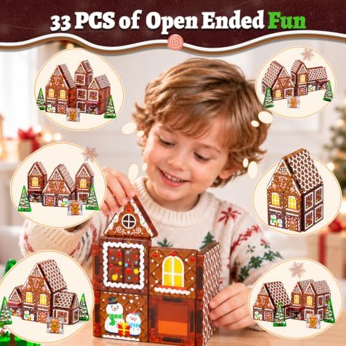 Gingerbread House Kit Magnet Tiles for Kids Ages 4-8 Magnatic Travel Set