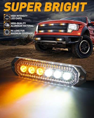 HLauto 4pcs 6LED Strobe Grille Lights Surface Mount Hazard Lights