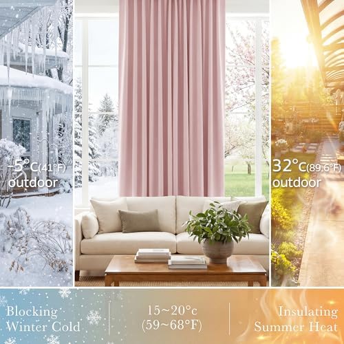 PONY DANCE Blush Pink Blackout Curtains 84 Inches Long 2 Panels for Nursery