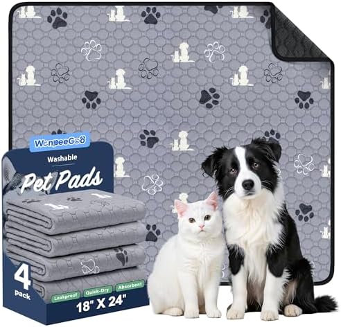 Washable Pee Pads for Dogs, Waterproof, 18 x 24 In, 4 Pack, Gray