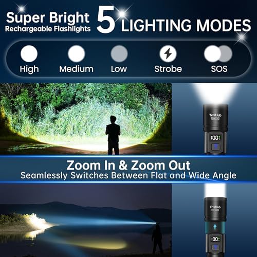 TrixHub Rechargeable Flashlights 2 Pack Super Bright High Lumens Flashlight
