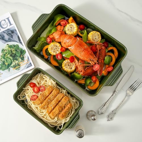 Ceramic Baking Casserole Dish with Handles, Large 9x13 inch Pan and Middle Baking Pan