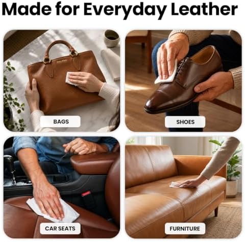 EVEO Leather Wipes 4-in-1 Leather Cleaner and Conditioner for Furniture