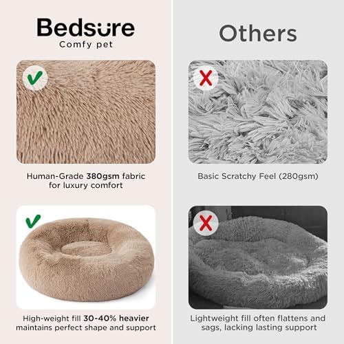 Bedsure Calming Dog Bed Medium Size Dog Donut Washable Pet Bed,30ins Camel