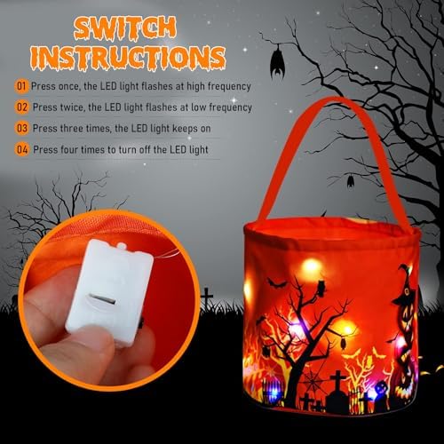 Halloween Trick or Treat Candy Bags LED Light Up Pumpkin Bucket