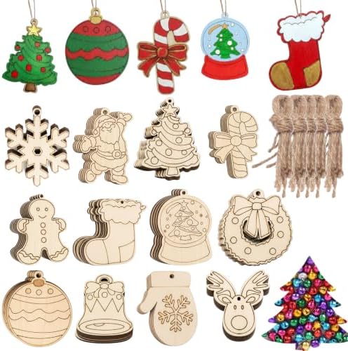 60pcs Wooden Christmas Ornaments Kit to Paint for Decoration DIY Crafts