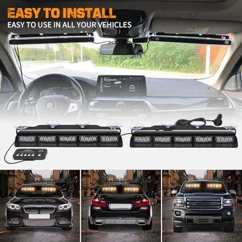 2x 17 inch Dash Strobe Lights for Trucks, 40 LED Visor Lights