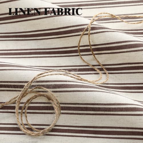 Farmhouse Shower Curtain Ruffle Linen Cream-Brown Stripe 72"W x 72"L