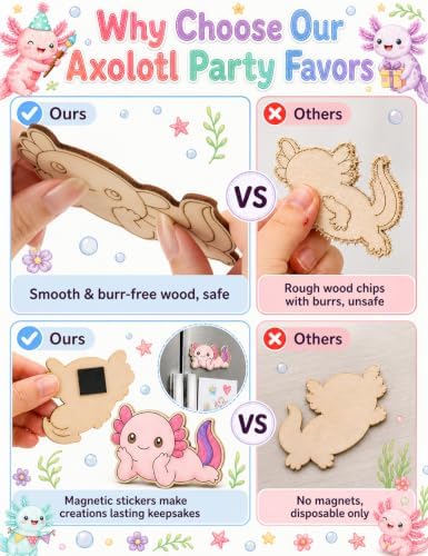 Bafeil 24 Set Axolotl Party Favors, DIY Wooden Painting Axolotl Craft Kit