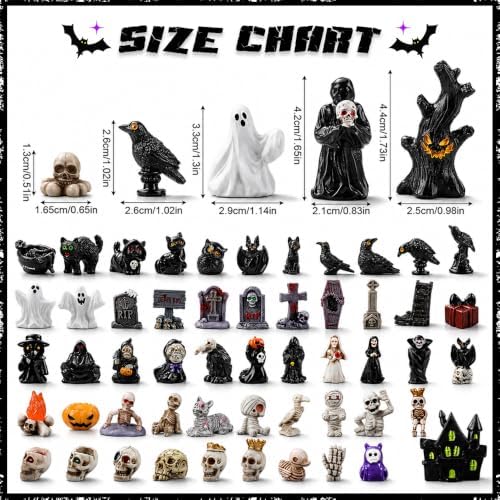 DIYDEC 60pcs Halloween Resin Miniatures Mini Ghost Skull Figures