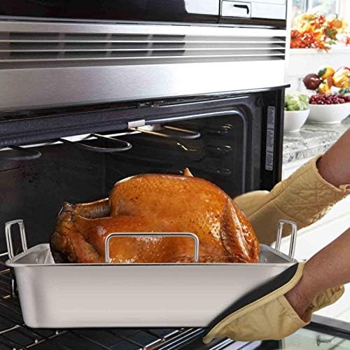 TeamFar Stainless Steel Roasting Pan, 16 Inch Large Turkey Roaster Pan