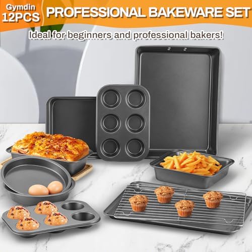 12PCS Nonstick Bakeware Set, Non-Toxic Carbon Steel Baking Pans Set with Wider Grip