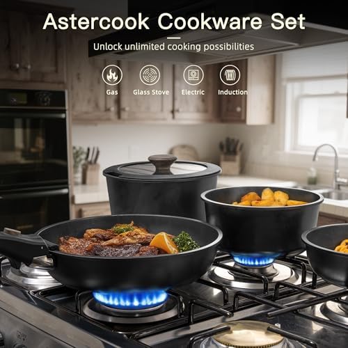 Astercook 21 Pcs Pots and Pans Set Non Stick, Ceramic Cookware Set Detachable Handle
