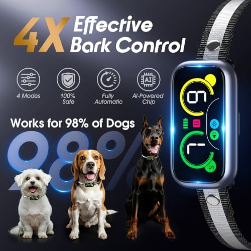Smart Dog Bark Collar with Advanced Bark Detection, 4 Adjustable Training Modes, Beep