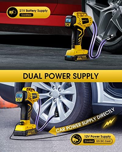 Tire Inflator Portable Air Compressor 21V Battery Powered 160PSI