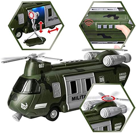 JOYIN Military Vehicles Toy Set of Friction Powered Transport Helicopter and Military
