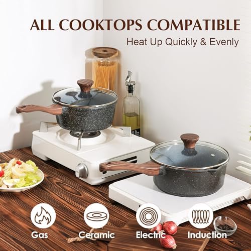 SENSARTE Nonstick Saucepan with Lid, 1.5 Quarts Small Pot with Swiss Granite Coating