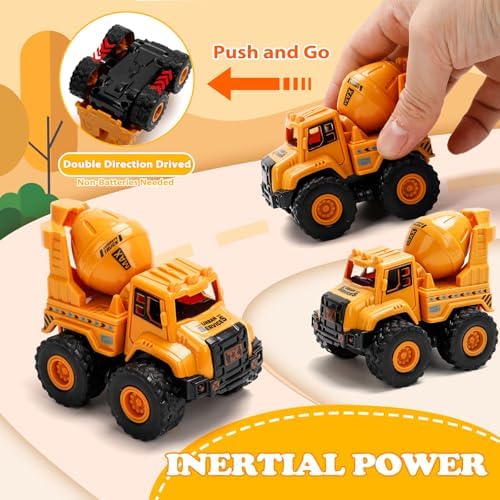 Construction Truck Toys for Toddlers 1-3, Push and Go Toy Vehicles Set with Mixer