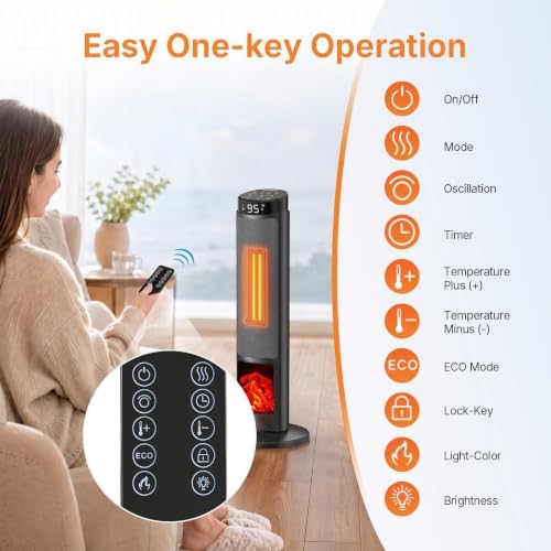 OLIXIS 23" Space Heater for Indoor Use, 70° Oscillation, 4 Modes