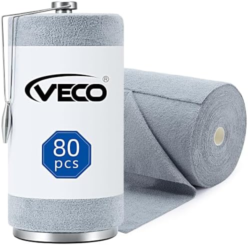 Veco Tear-Away Microfiber Cleaning Cloth Roll with Stainless Steel Holder