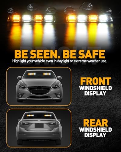 HLauto 2x8.5 inch Dash Strobe Lights Interior LED Windshield Lights