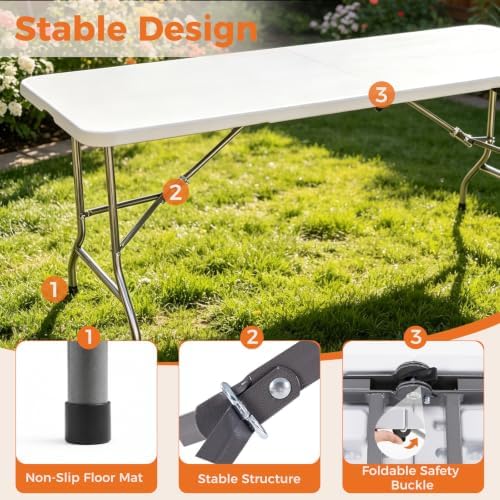 Sweetcrispy 6 FT Folding Picnic Table, Easy to Fold and Store