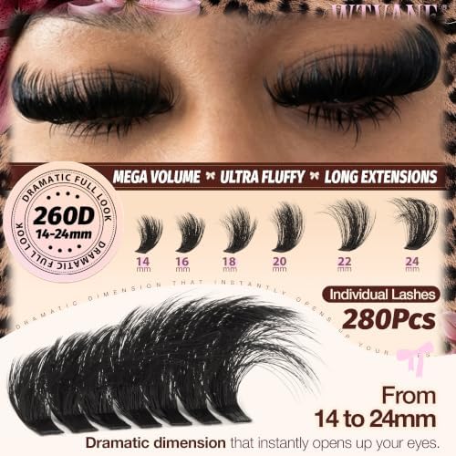 280Pcs Thick Lash Clusters 260D Eyelash Clusters 14-24mm