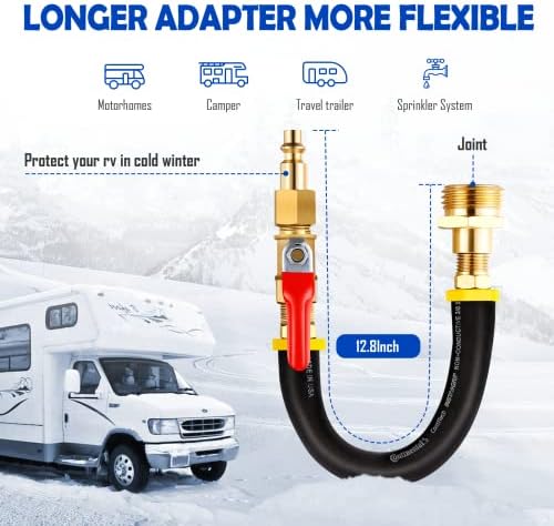 RV Winterizing kit & Sprinkler Blowout Adapter with shut off valve Air compressor