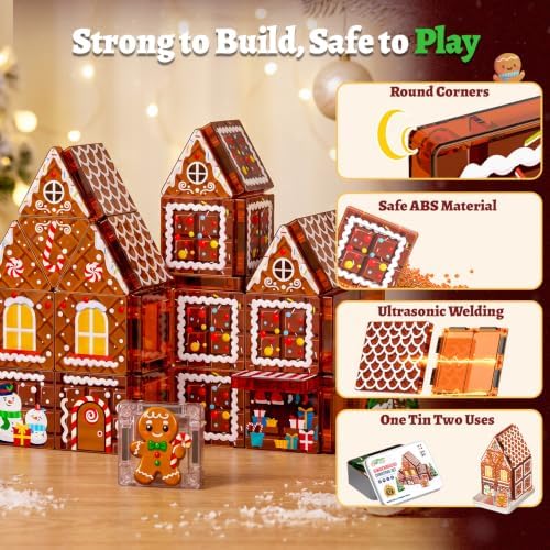Gingerbread House Kit Magnet Tiles for Kids Ages 4-8 Magnatic Travel Set
