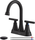 Bathroom Faucets for Sink 3 Hole, Hurran 4 inch Matte Black with Pop-up Drain - bathroom sink faucet hole diameter