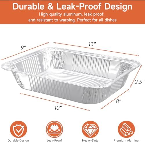 30 Pack 9x13 Aluminum Pans, Disposable Half Size Foil Pans