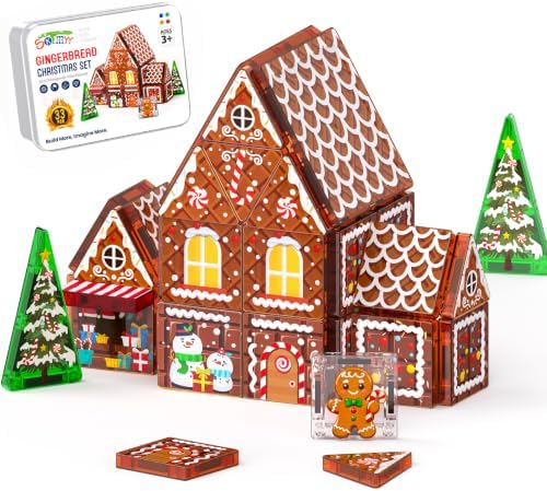 Gingerbread House Kit Magnet Tiles for Kids Ages 4-8 Magnatic Travel Set