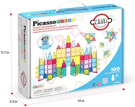 PicassoTiles 100 Piece Magnetic Tiles, Clear 3D Building Blocks for Kids 3+