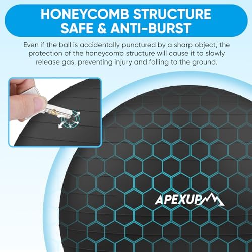 APEXUP Yoga Ball, 660 lbs Anti-Burst Exercise Ball with Pump, 5 Sizes