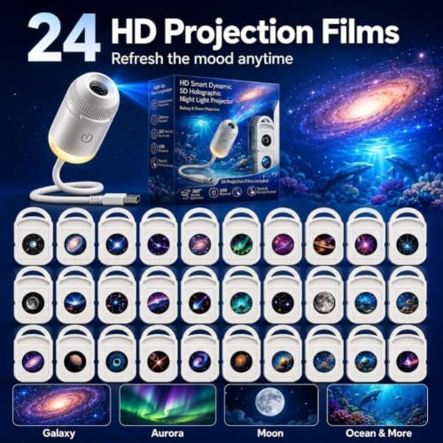 Galaxy Projector, Ocean Projector, 5D Holographic Night Light Projector, Plug