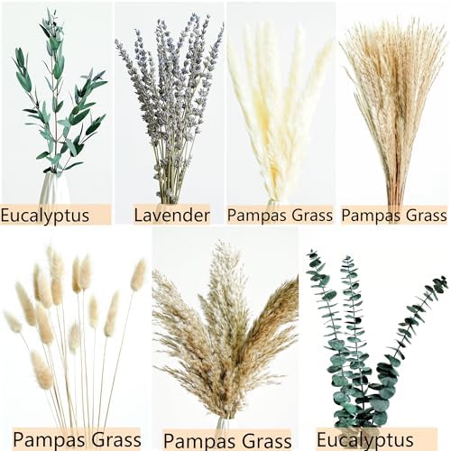 Green Pampas Grass Boho Bouquet – Exquisite Lavender and Eucalyptus Dried Flower