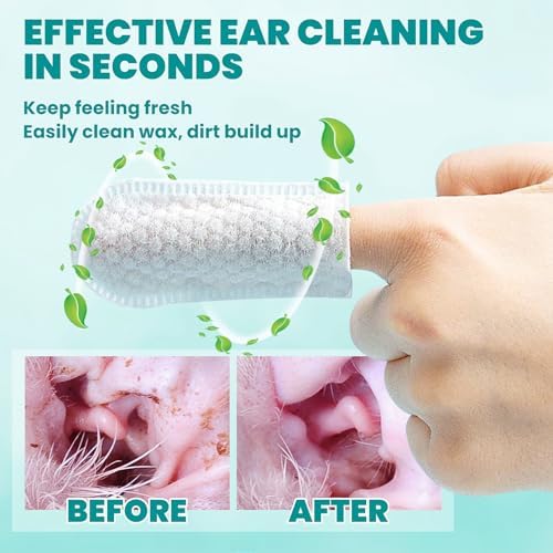 Ear Cleaner Finger Wipes 60 Counts, Dog Ear Cleaner, Grooming Kit Care for Dogs and Cats