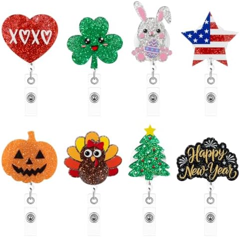 Happy Holiday Badge Reels, 8Pcs Nurse Doctor Seasonal Badge Holders