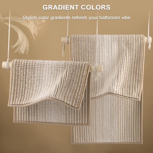 Bathroom Rugs Sets 2 Piece, Non Slip Boho Bath Mats, Beige