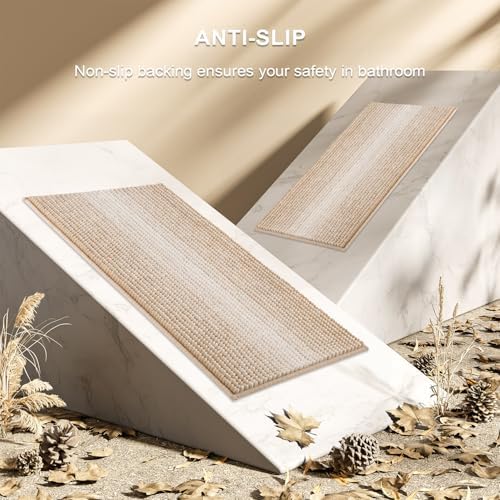 Bathroom Rugs Sets 2 Piece, Non Slip Boho Bath Mats, Beige
