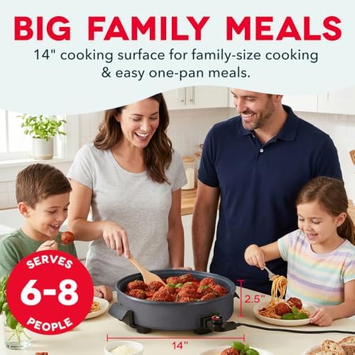 DASH Family Size Electric Skillet with Lid, 6-Quart Ceramic, Forged Iron