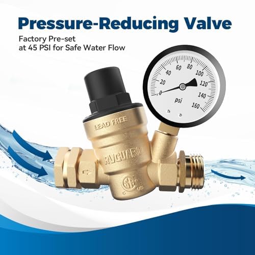 RVGUARD RV Water Pressure Regulator Valve, CSA Approved, Lead-Free Brass
